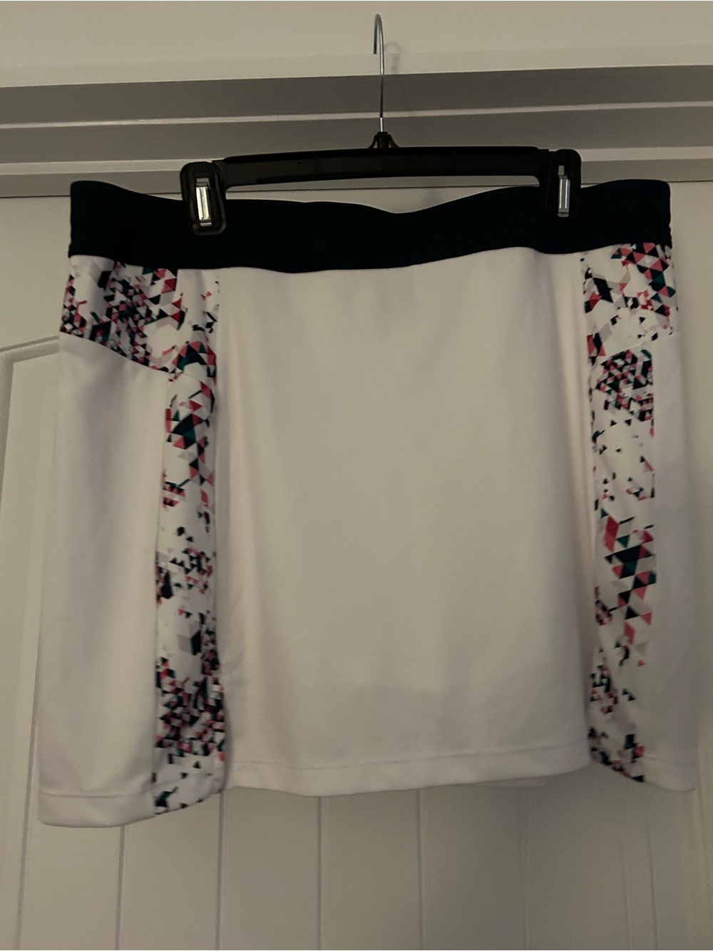 PGA Tour White Skort with Black Waistband and Pink-Teal Geo Panels